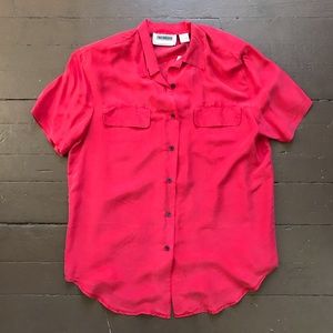 Vintage 90s red silk top w shoulder pads